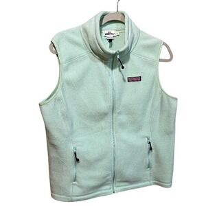 Vineyard Vines Women's Large Fleece Vest Green Full Zip Sparkle Pockets Outdoors